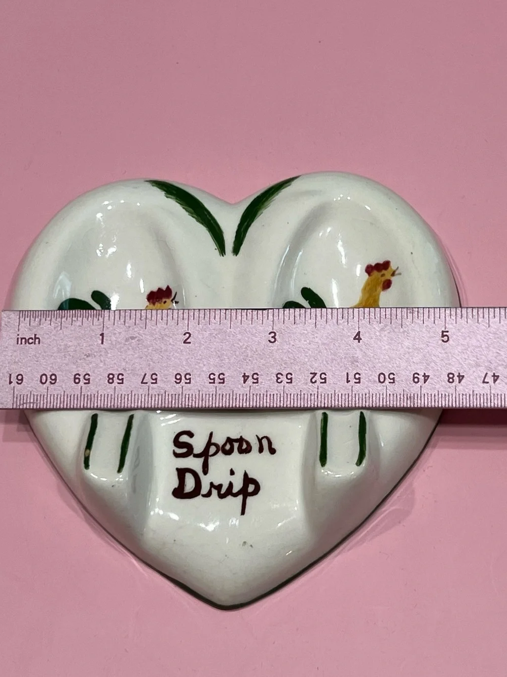 Vintage 50s Heart Shaped Double Spoon Rest Rooster MCM Country Farmhouse Kitschy